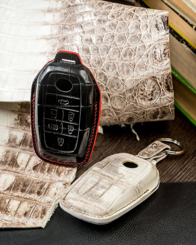 Bespoke Key Fob Covers in Natural Himalayan & Black Crocodile