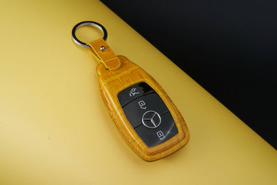 Bespoke Key Fob Cover in Yellow Crocodile