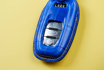 Bespoke Key Fob Cover in Electric Blue Crocodile