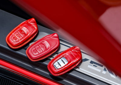 Bespoke Key Fob Covers in Ferrari Red Crocodile & Ferrari Red Nappa