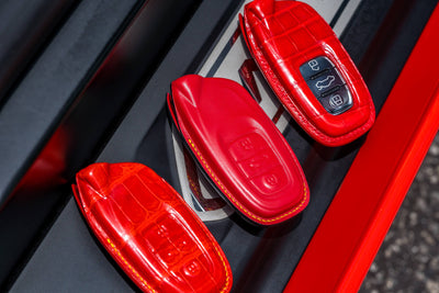 Bespoke Key Fob Covers in Ferrari Red Crocodile & Ferrari Red Nappa