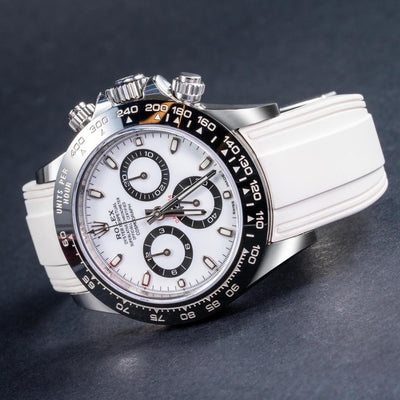 Solitaire Rubber straps in Snowy White for Rolex Daytona Panda 116500LN