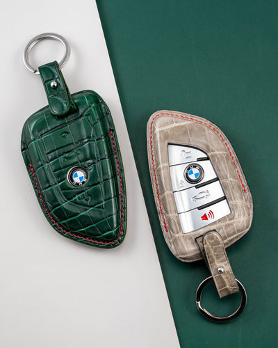 Bespoke Key Fob Covers in Hunter Green and Grey Crocodile