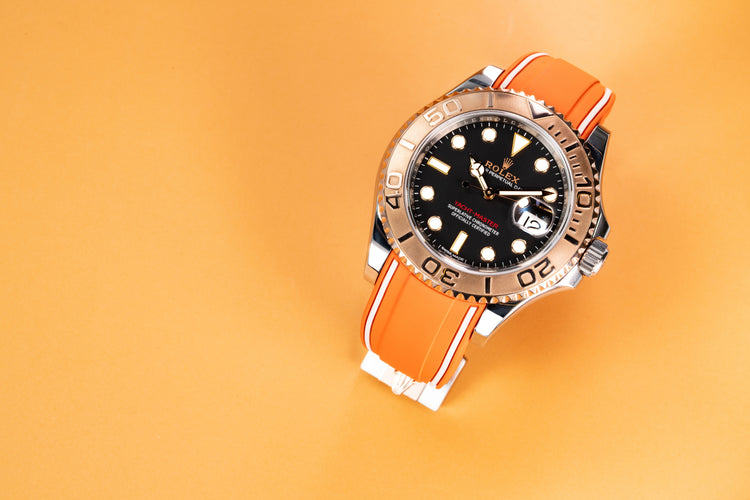 Solitaire Rubber straps in Frosted Orange for Rolex Yacht Master