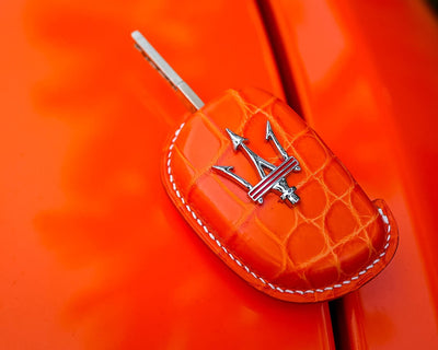 Bespoke Key Fob Cover in Volcano Orange Alligator