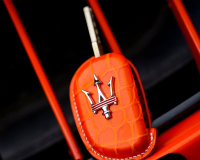 Bespoke Key Fob Cover in Volcano Orange Alligator