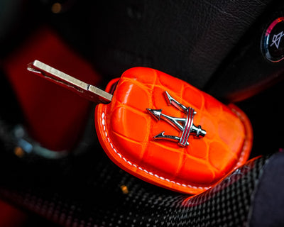 Bespoke Key Fob Cover in Volcano Orange Alligator