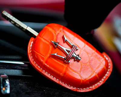 Bespoke Key Fob Cover in Volcano Orange Alligator