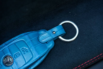 Bespoke Key Fob Cover in Turquoise Blue Crocodile