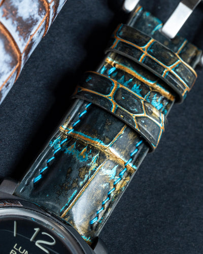 Bespoke Watch Strap in Gold Turquoise Crocodile