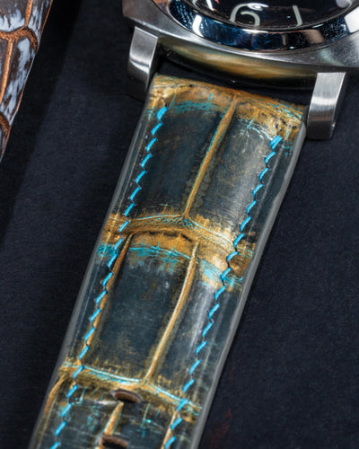 Bespoke Watch Strap in Gold Turquoise Crocodile