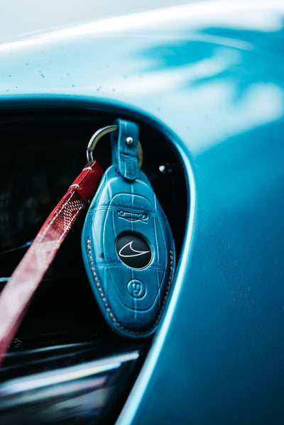 Bespoke Key Fob Cover in Turquoise Crocodile