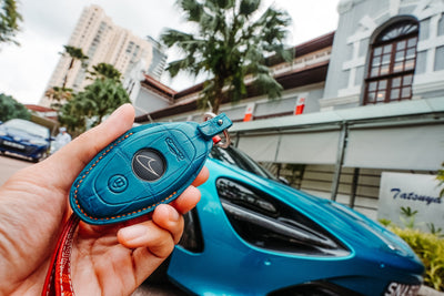 Bespoke Key Fob Cover in Turquoise Crocodile