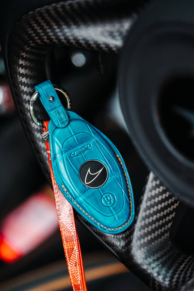 Bespoke Key Fob Cover in Turquoise Crocodile