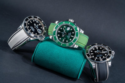 Solitaire Rubber straps in Zebra Black, Deep Emerald Green & Cookie White for Rolex Submariner