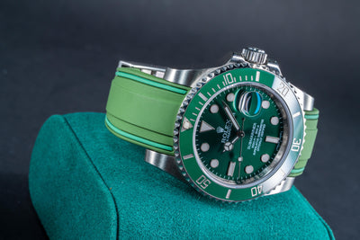 Solitaire Rubber straps in Zebra Black, Deep Emerald Green & Cookie White for Rolex Submariner