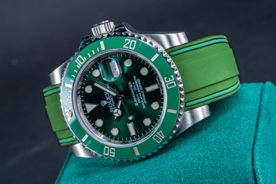 Solitaire Rubber straps in Zebra Black, Deep Emerald Green & Cookie White for Rolex Submariner