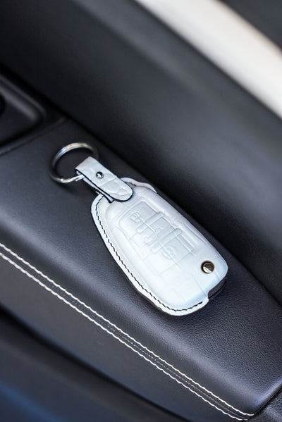 Bespoke Key Fob Cover in White Crocodile