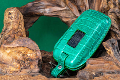 Bespoke Key Fob Cover in Emerald Green Crocodile