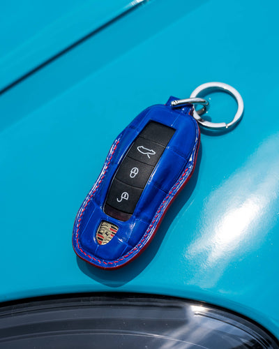 Bespoke Key Fob Cover in Electric Blue Crocodile