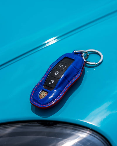 Bespoke Key Fob Cover in Electric Blue Crocodile