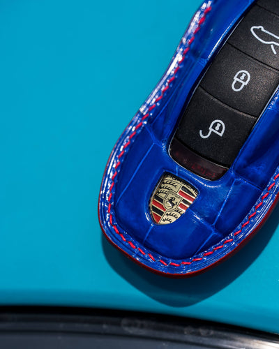 Bespoke Key Fob Cover in Electric Blue Crocodile