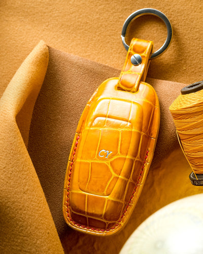 Bespoke Key Fob Cover in Yellow Crocodile