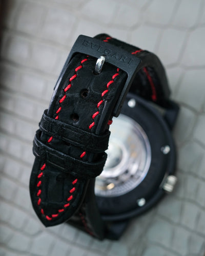 Bespoke Watch Strap in Black Nubuck Alligator