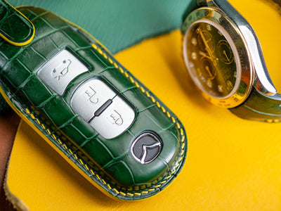 Bespoke Key Fob Cover in Hunter Green Crocodile