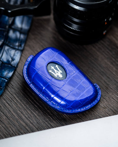 Bespoke Key Fob Cover in Electric Blue Crocodile