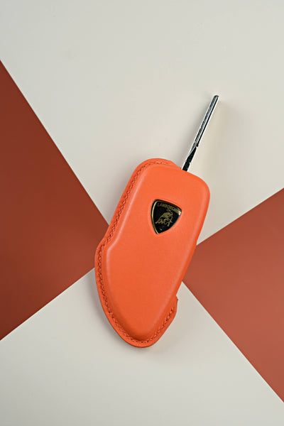 Bespoke Key Fob Cover in Orange Nappa