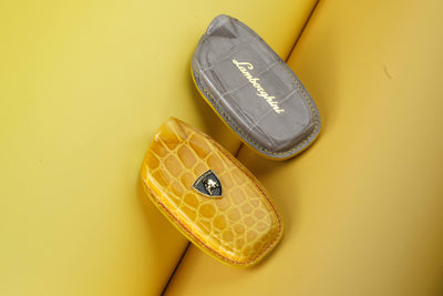 Bespoke Key Fob Covers in Yellow and Grey Crocodile