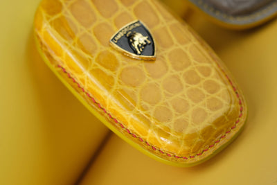 Bespoke Key Fob Covers in Yellow and Grey Crocodile