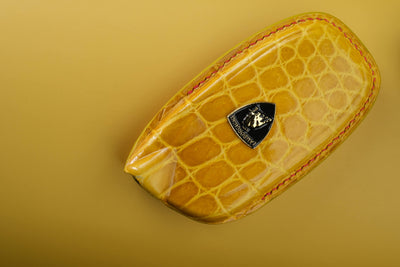 Bespoke Key Fob Covers in Yellow and Grey Crocodile