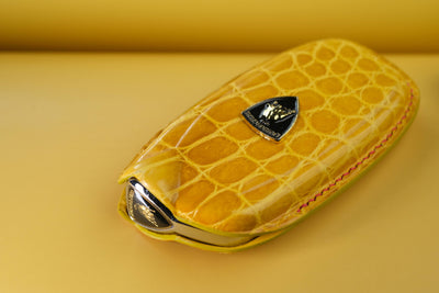 Bespoke Key Fob Covers in Yellow and Grey Crocodile