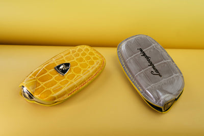 Bespoke Key Fob Covers in Yellow and Grey Crocodile