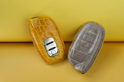 Bespoke Key Fob Covers in Yellow and Grey Crocodile