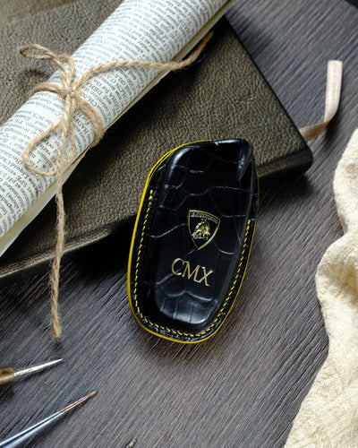 Bespoke Key Fob Cover in Black Crocodile