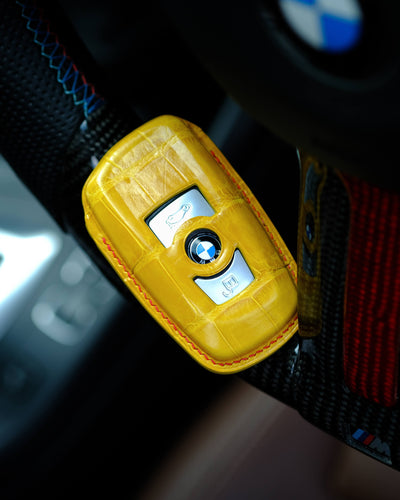 Bespoke Key Fob Cover in Yellow Crocodile