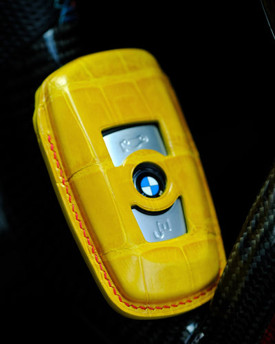 Bespoke Key Fob Cover in Yellow Crocodile