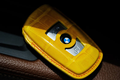 Bespoke Key Fob Cover in Yellow Crocodile