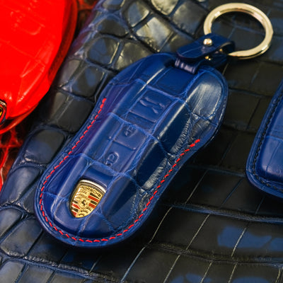 Bespoke Key Fob Cover in Electric Blue Crocodile