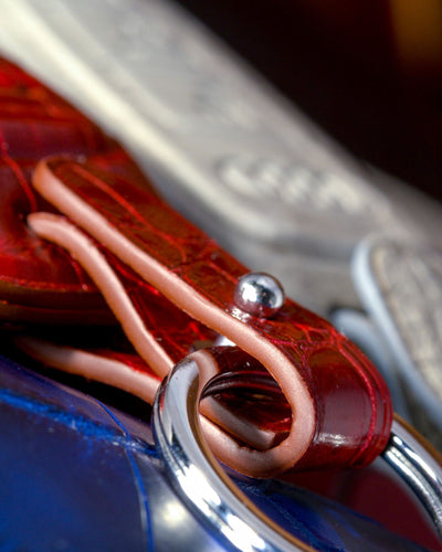 Bespoke Key Fob Covers in Blood Red & Grey Himalayan Crocodile