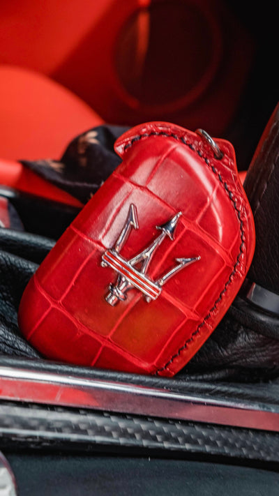 Bespoke Key Fob Cover in Ferrari Red Crocodile