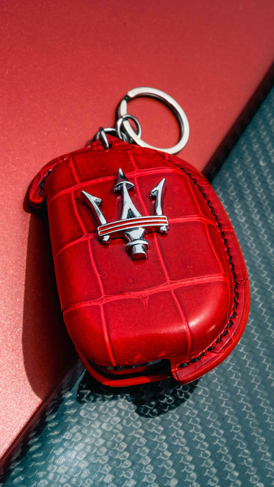 Bespoke Key Fob Cover in Ferrari Red Crocodile