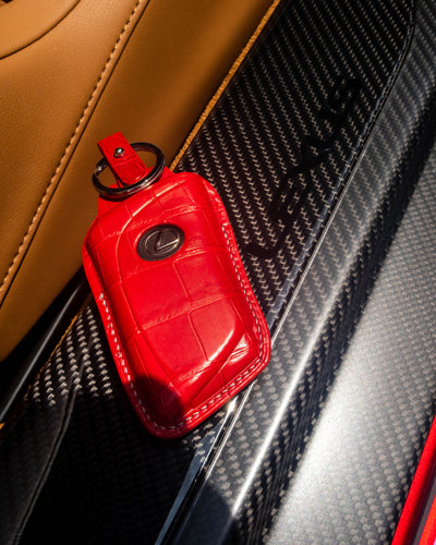 Bespoke Key Fob Cover in Red Crocodile