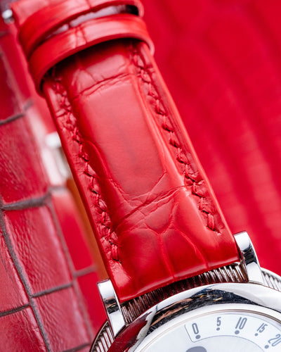 Bespoke Watch Strap in Ferrari Red Crocodile