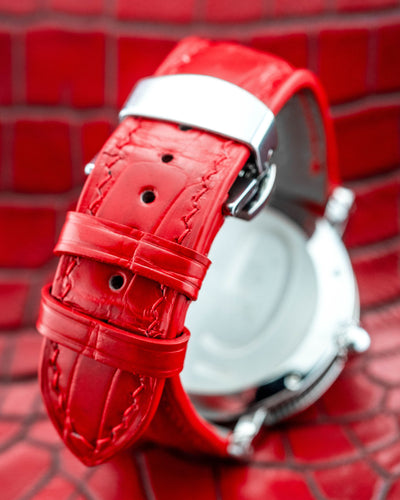 Bespoke Watch Strap in Ferrari Red Crocodile