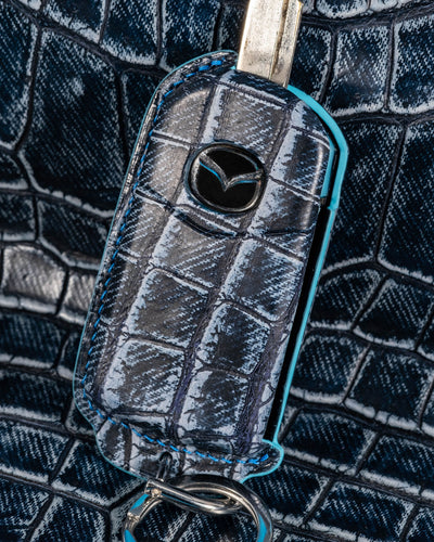 Bespoke Key Fob Cover in Denim Crocodile