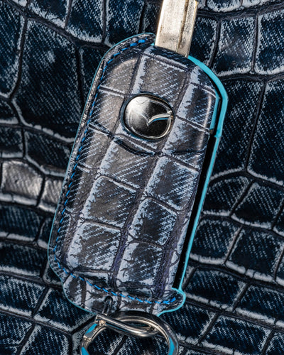 Bespoke Key Fob Cover in Denim Crocodile